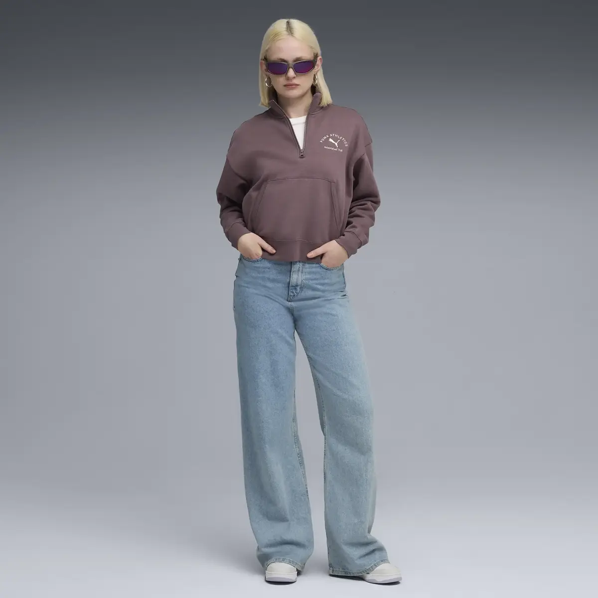 PUMA CLASS Half-Zip Crew Kadın Mor Sweatshirt