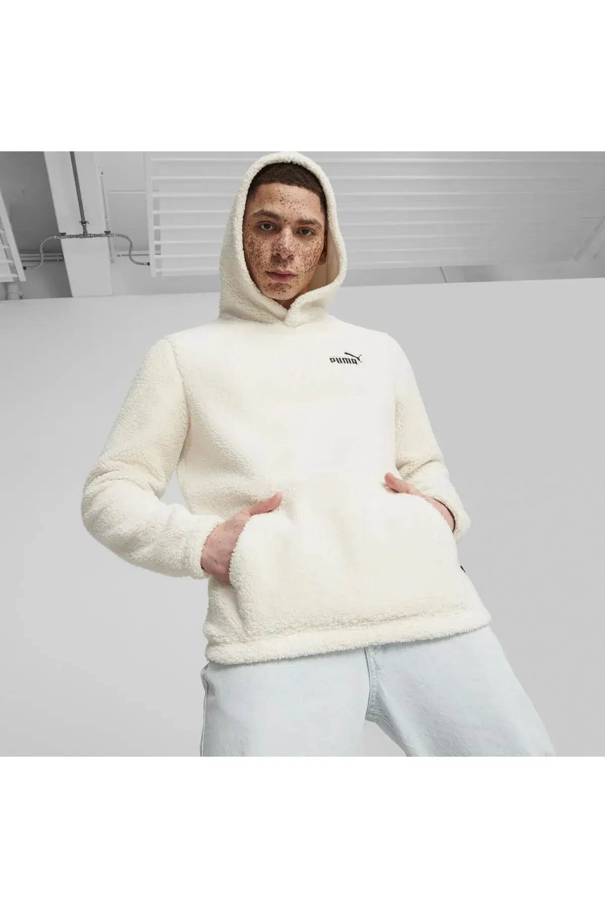 Puma ESS ELEVATED Sherpa Hoodie Kırık Beyaz Erkek Hoodie