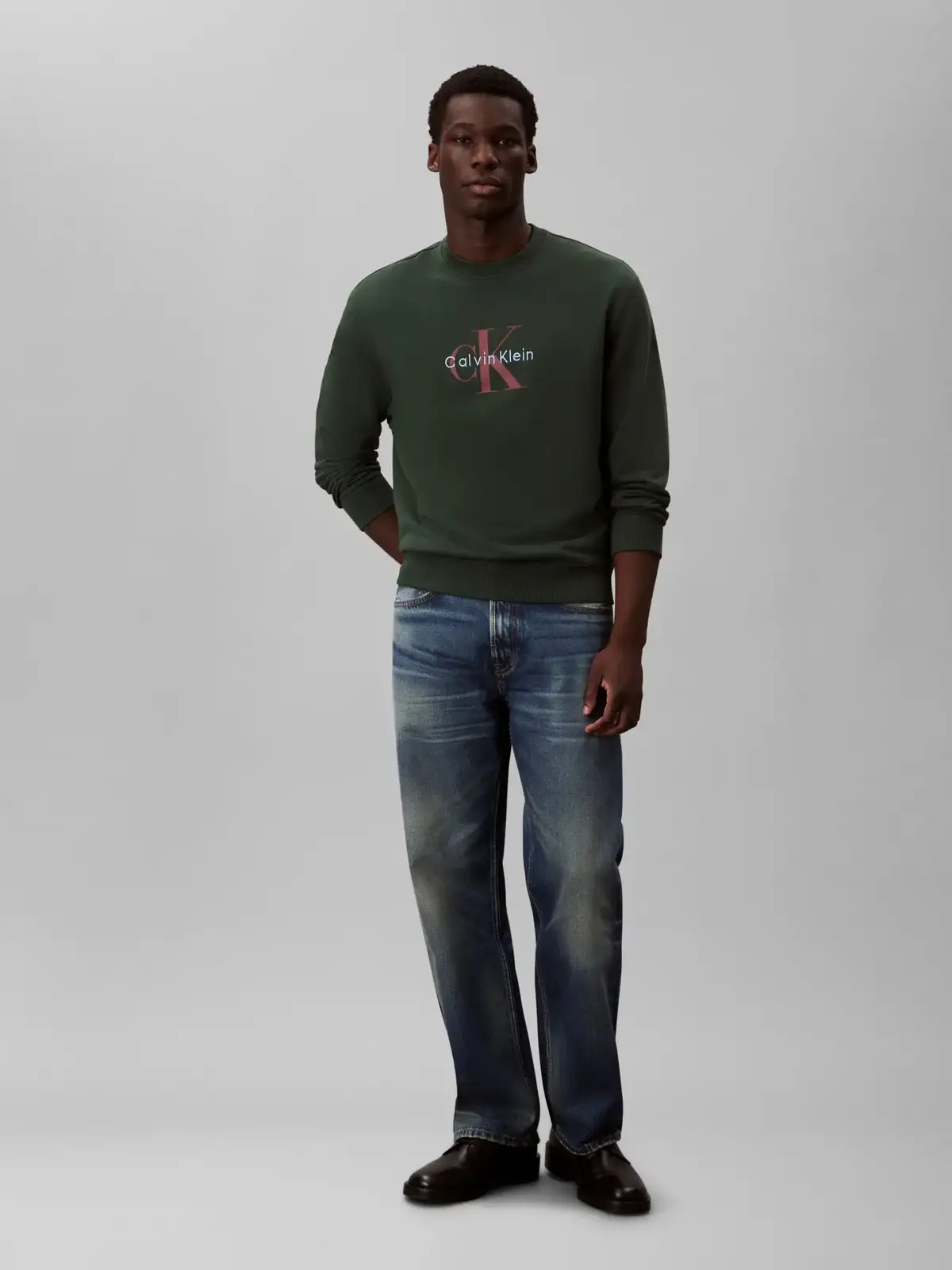Calvin Klein LS EU 350TERRY MONOL, LLG Yeşil Erkek Sweatshirt