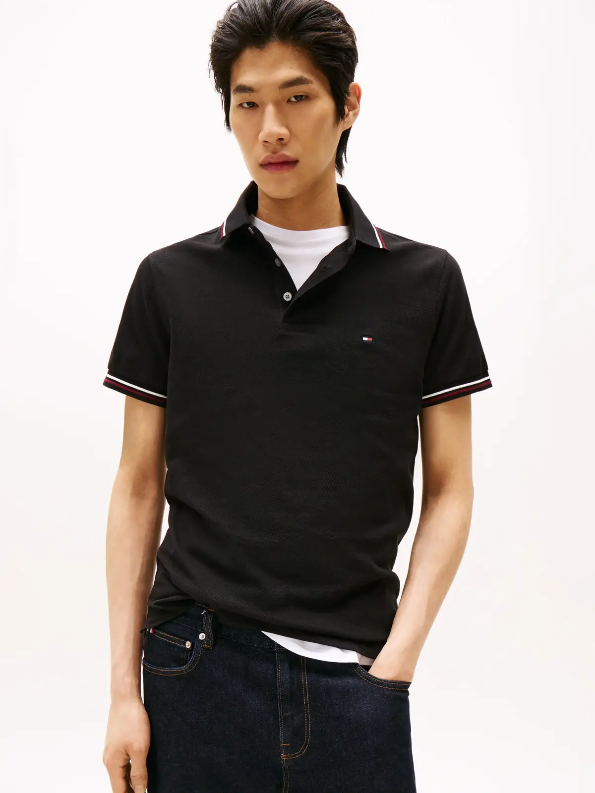 Tommy Hilfiger TIPPED SLIM FIT POLO, BDS Siyah Erkek T-Shirt & Polo