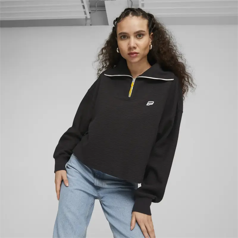 Puma DOWNTOWN Half-Zip Crew Siyah Kadın Sweatshirt