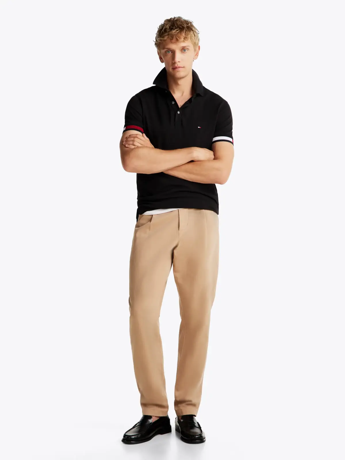 Tommy Hilfiger FLAG CUFF SLIM POLO, BDS Siyah Erkek T-Shirt & Polo