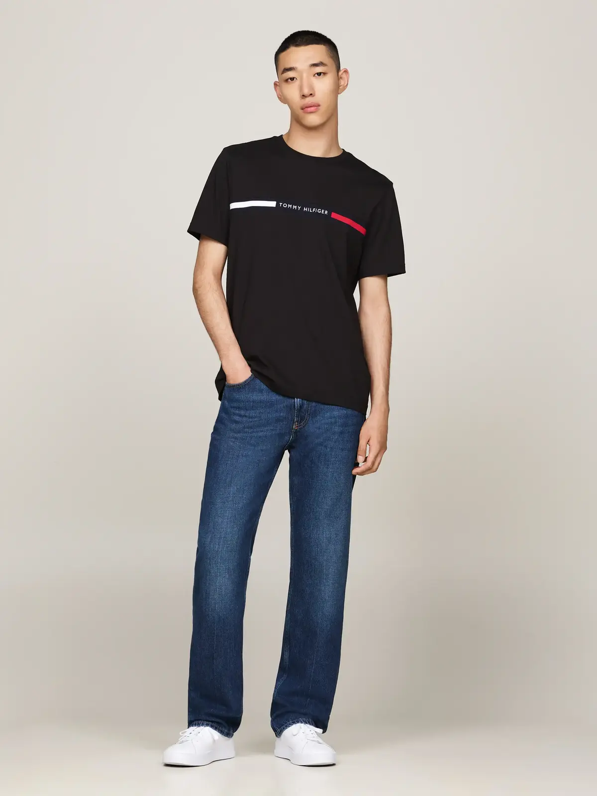 Tommy Hilfiger HILFIGER CHEST INSER, BDS Siyah Erkek T-Shirt & Polo