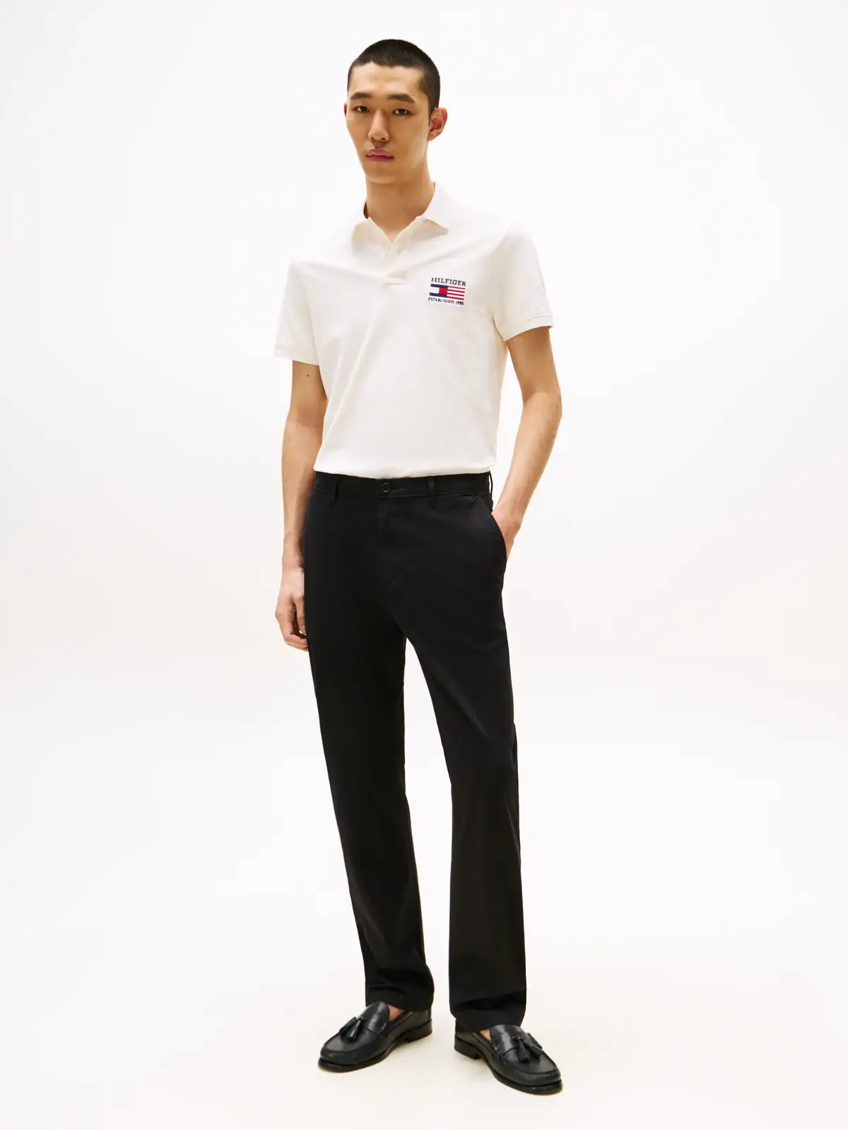 Tommy Hilfiger HILFIGER FLAG REG PO, Z00 Beyaz Erkek Polo T-Shirt