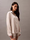 Calvin Klein L/S TOP BUTTONDOWN, PEA Kadın Krem Pijama Üstü