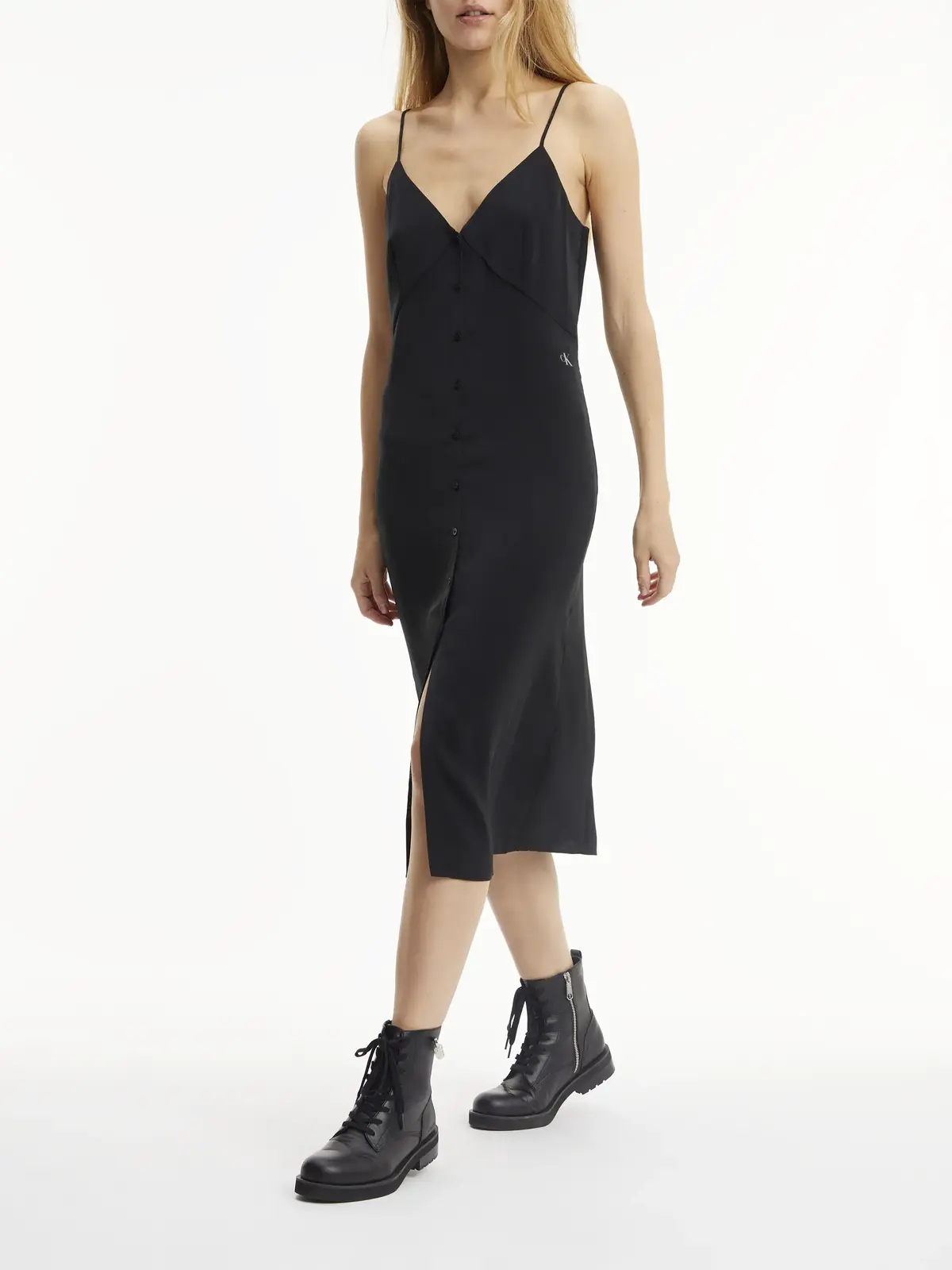 Calvin Klein BUTTON THROUGH SLIP Kadın Siyah Elbise