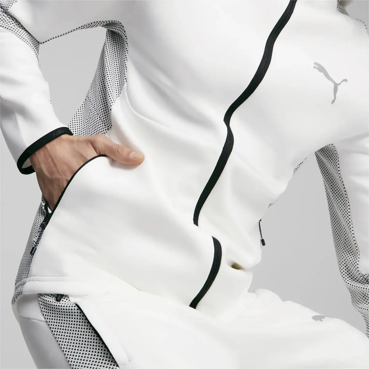 Puma EVOSTRIPE Full-Zip Hoodie Erkek Beyaz Sweatshirt
