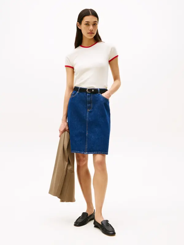 Tommy Hilfiger CONTRAST RINGER TEE Kadın Beyaz T-Shirt