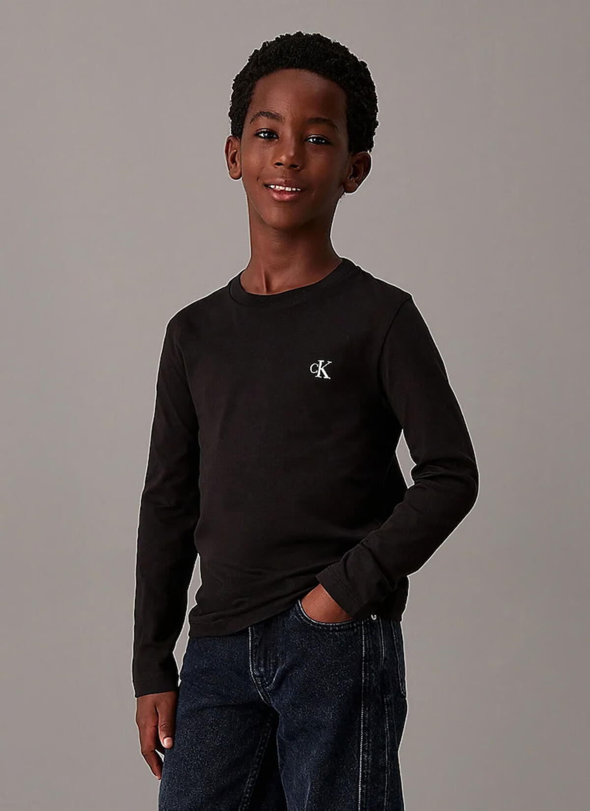 Calvin Klein CHEST MONO LS T-SHIR, 0K9 Beyaz Çocuk T-Shirt