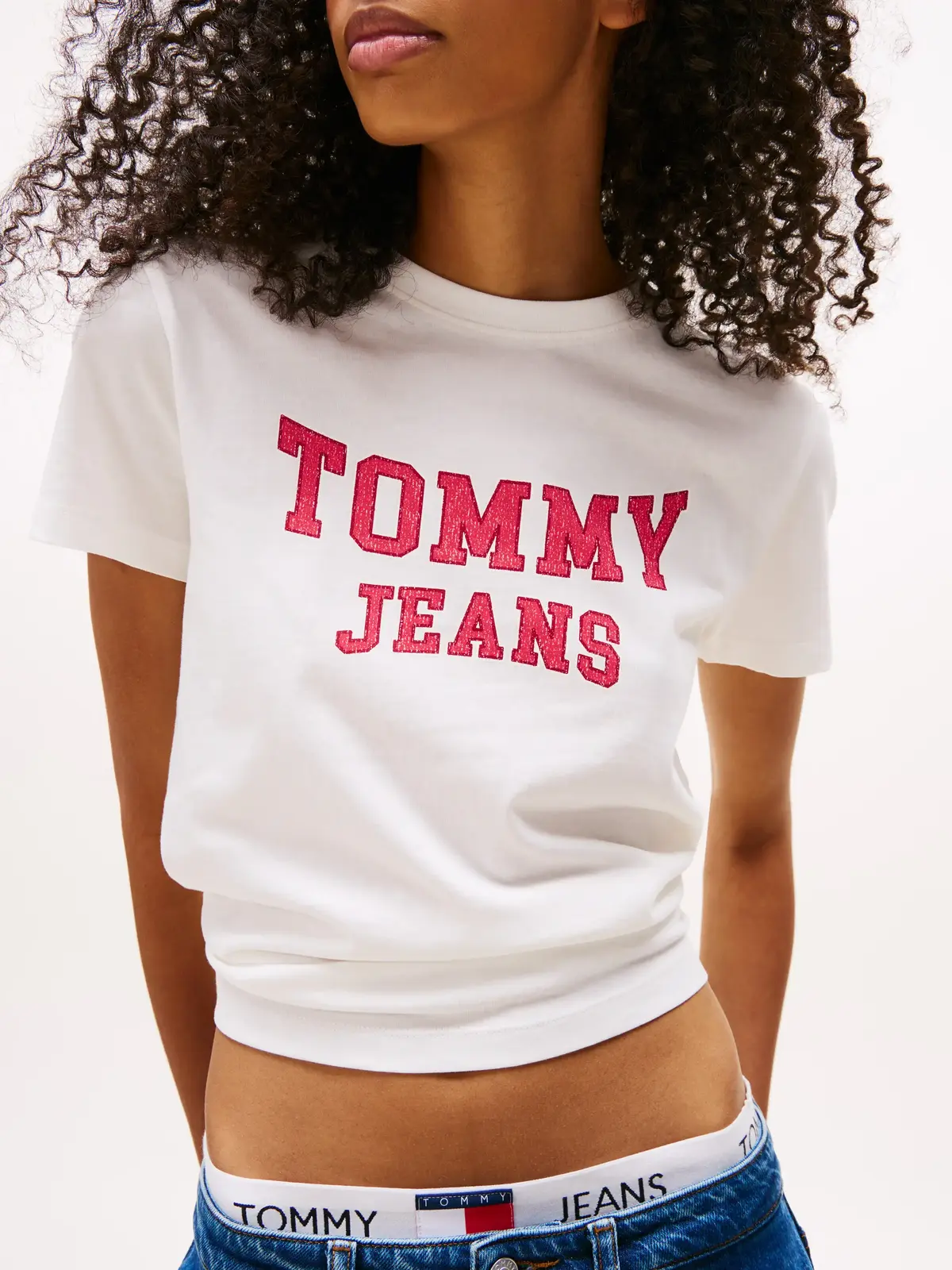 Tommy Hilfiger TJW REG VARSITY TEE, YBL Beyaz Kadın T-Shirt & Polo