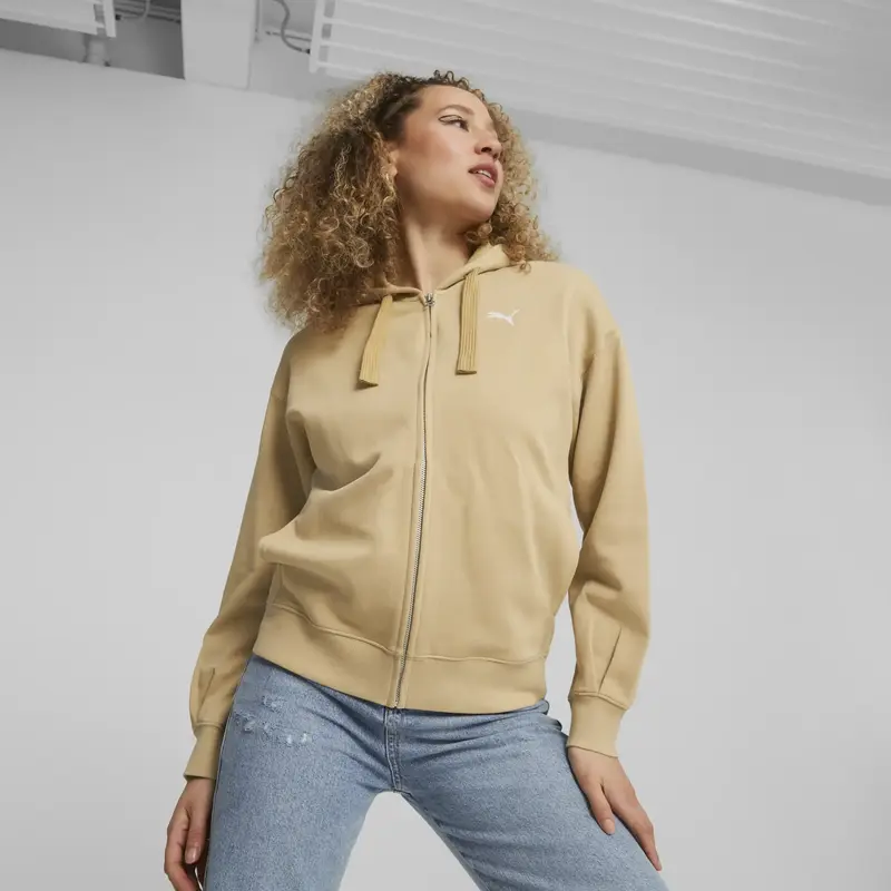 Puma HER Full-Zip Hoodie TR Bej Kadın Fermuarlı Sweatshirt