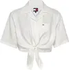 Tommy Hilfiger TJW CRP LINEN SS SHI, YBL Beyaz Kadın Gömlek