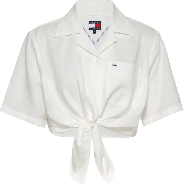 Tommy Hilfiger TJW CRP LINEN SS SHI, YBL Beyaz Kadın Gömlek