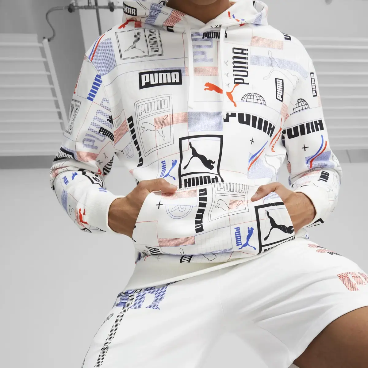 Puma CLASSICS GEN. AOP Hoodie TR Beyaz Erkek/Unisex Hoodie