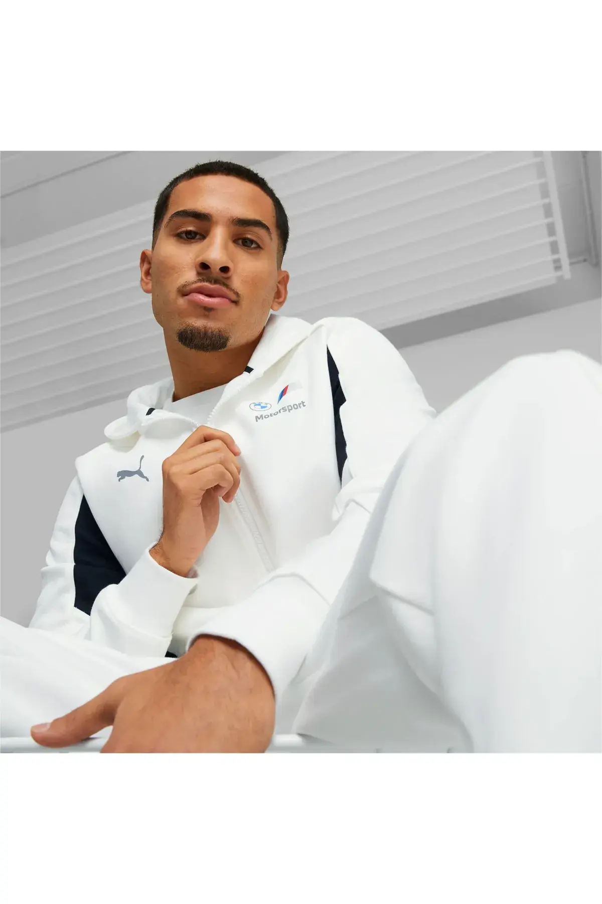 BMW MMS Hdd Sweat Jkt Erkek Beyaz Fermuarlı Sweatshirt