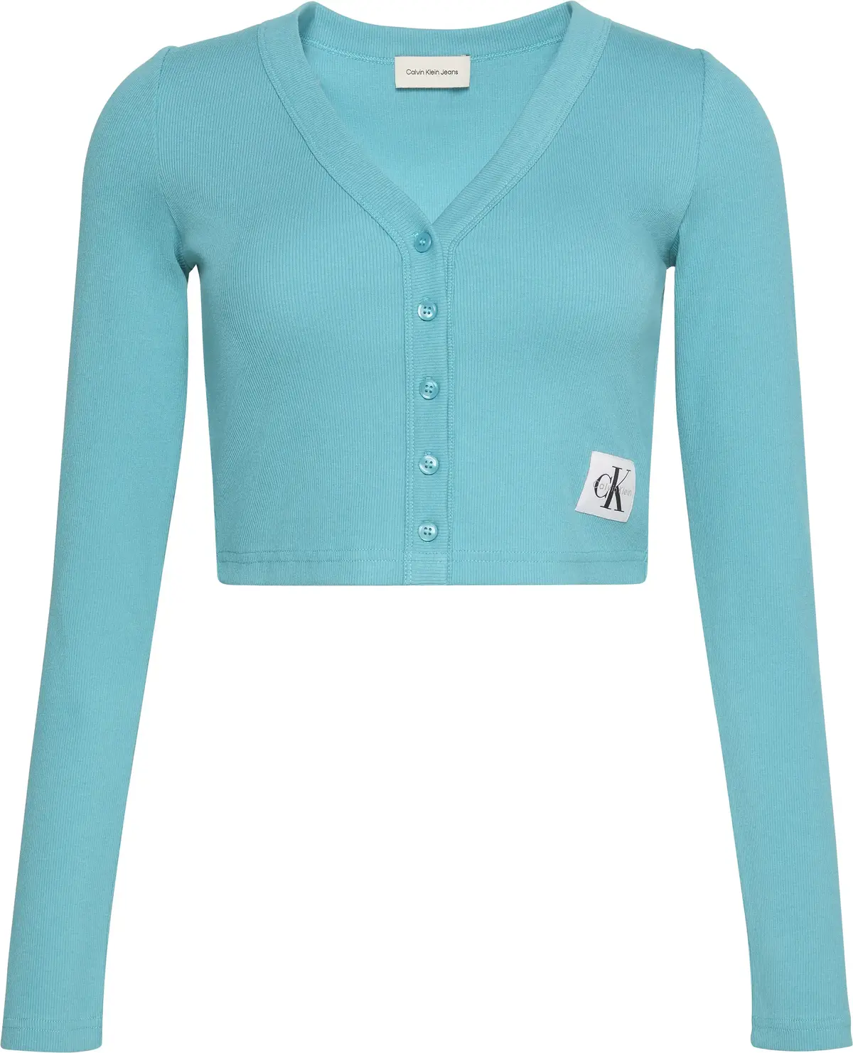 Calvin Klein LS WOVEN LABEL 2X2 COTTON RIB CA Yeşil Kadın Tişört