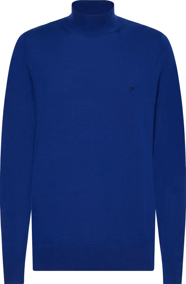 Calvin Klein SUPERIOR WOOL MOCK P Erkek Mavi Kazak