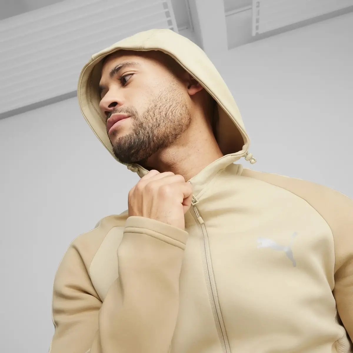 Puma EVOSTRIPE Full-Zip Hoodie Bej Erkek Sweatshirt