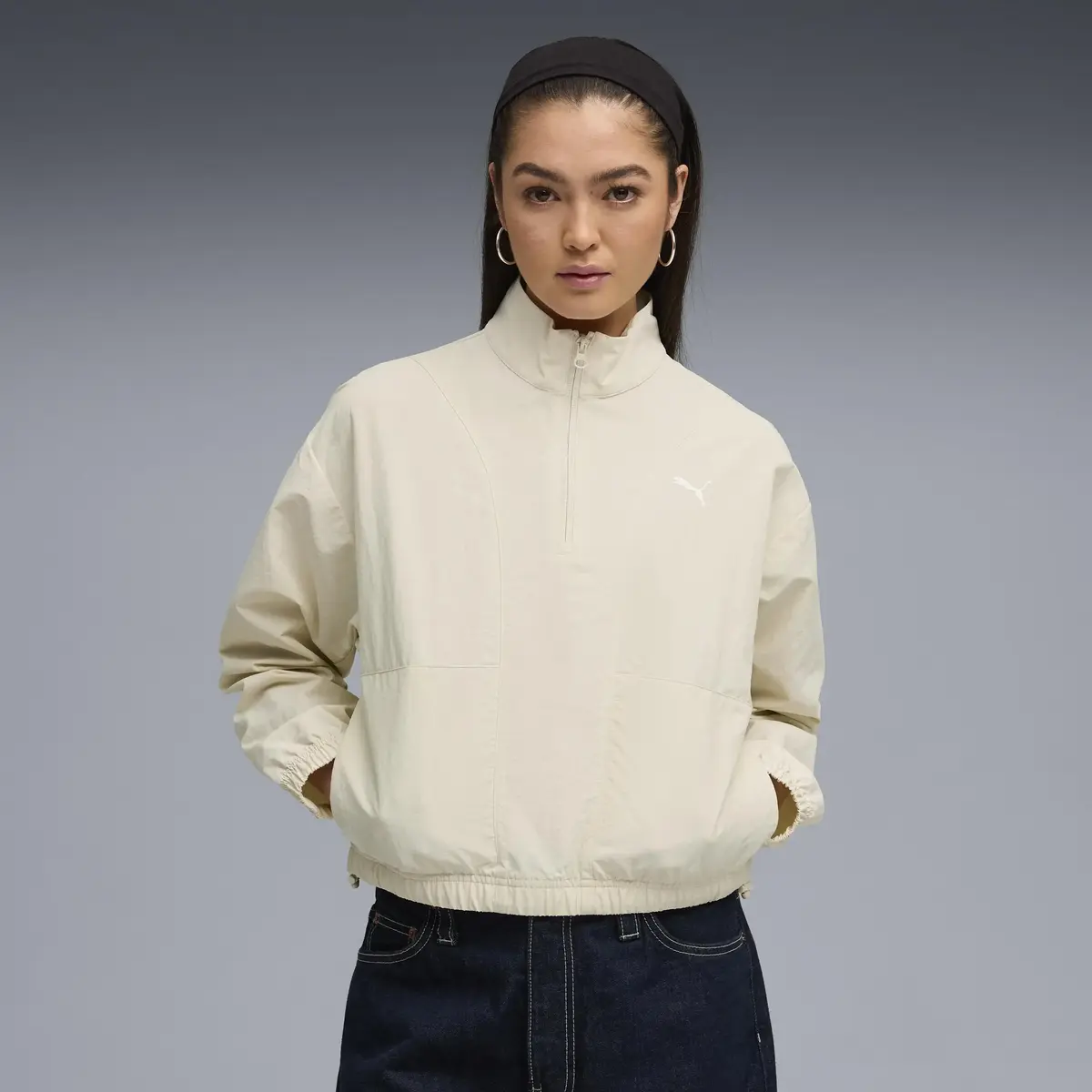 Puma HER Woven Half-Zip Crew Krem Kadın Sweatshirt