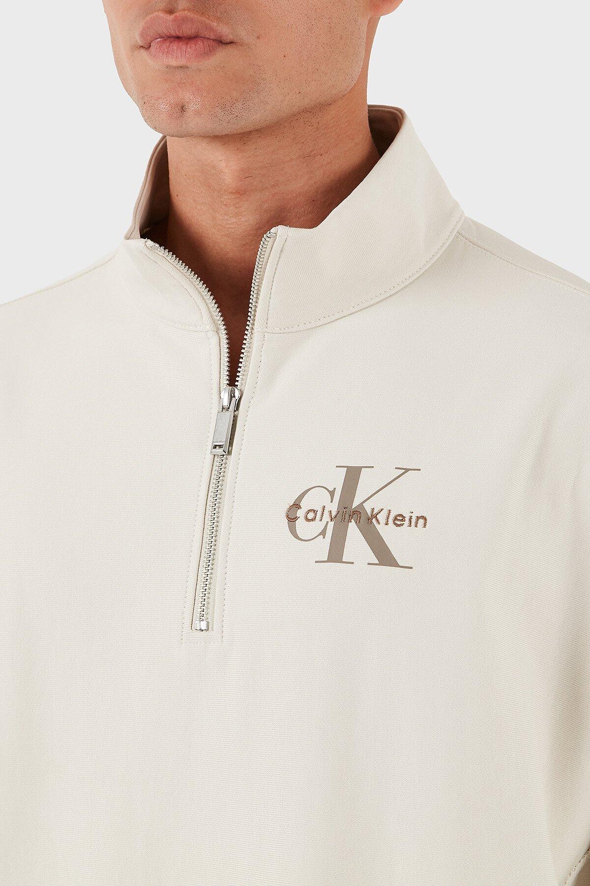 Calvin Klein LS CHUNKY PIQUE RLXD Beyaz Regular Fit Erkek Sweatshirt