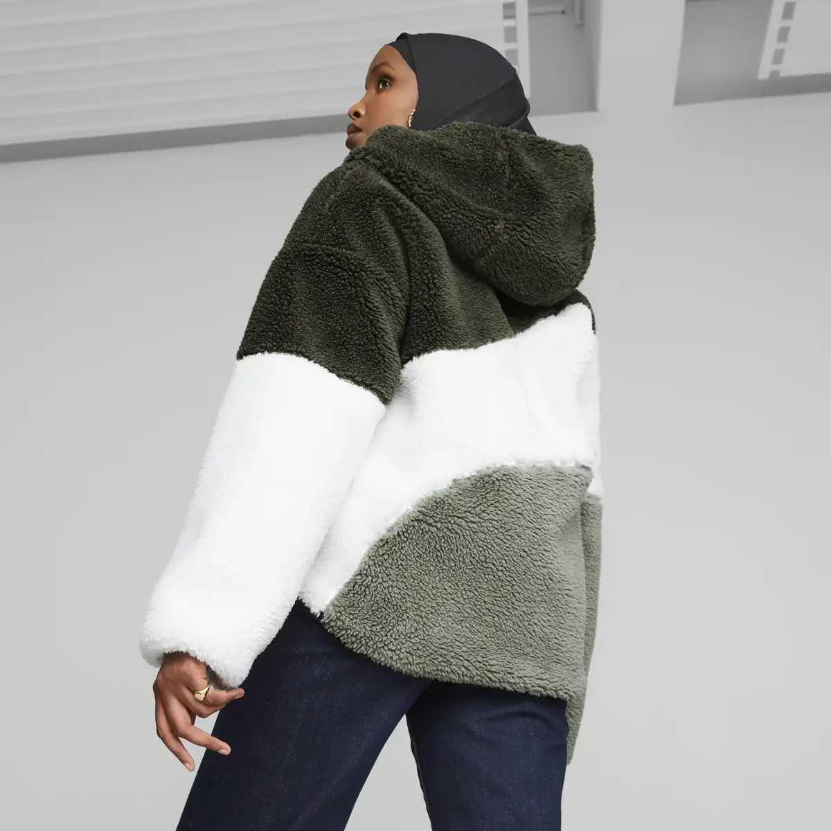 Puma Big Cat Hooded Sherpa Jacket Yeşil Kadın Sweatshirt