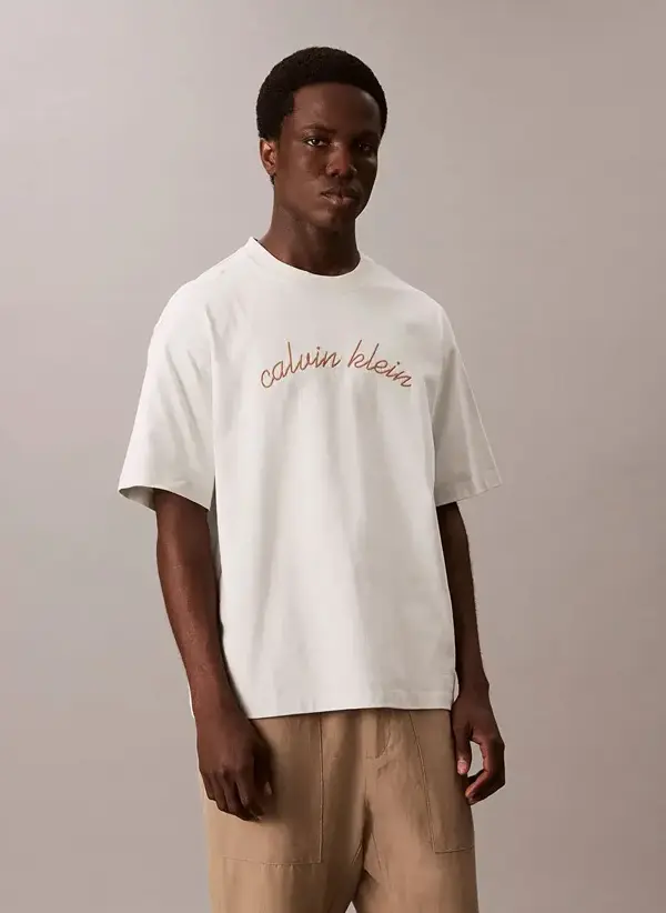 Calvin Klein SS CENTER CHAIN STITCH 16S RLXD Bej Erkek Tişört