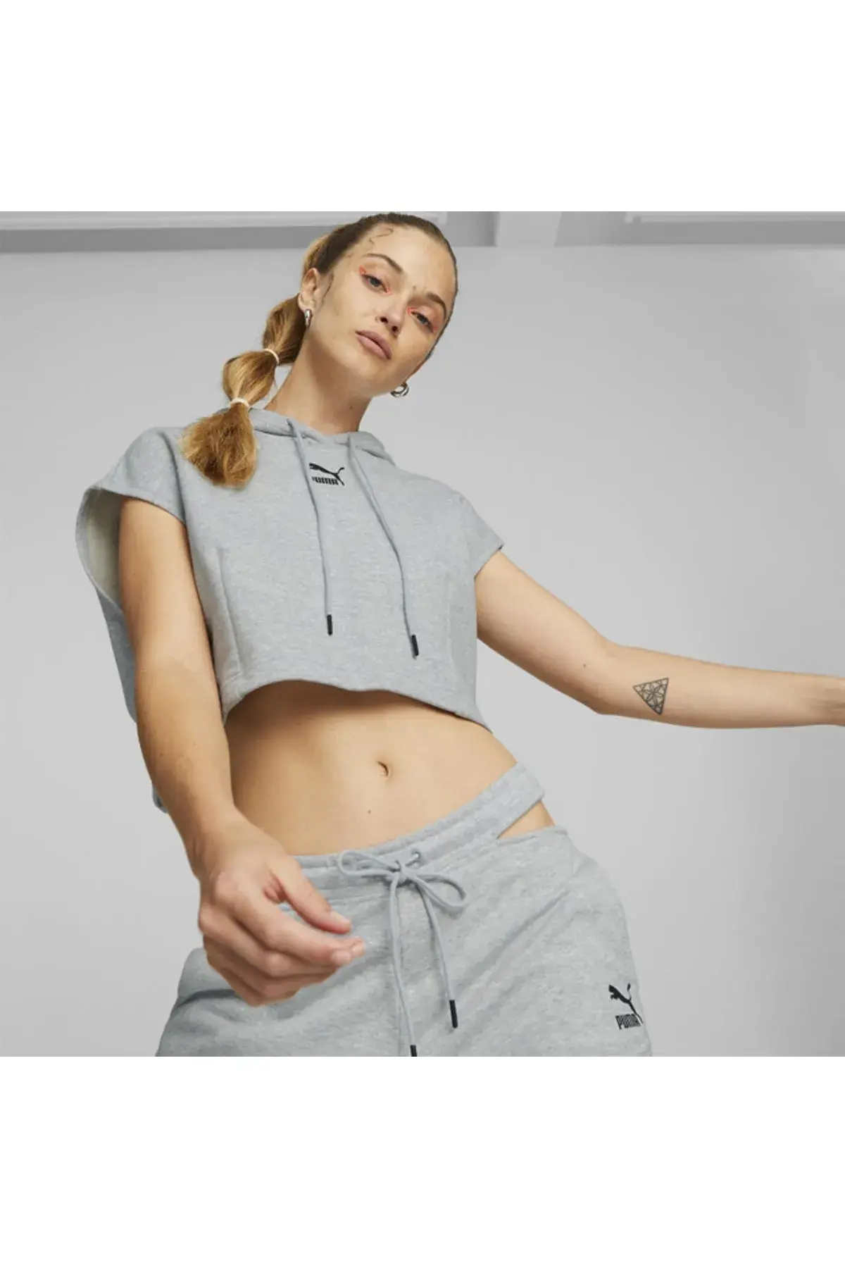 Puma Dare To Hooded Cropped Vest Gri Kadın Hoodie