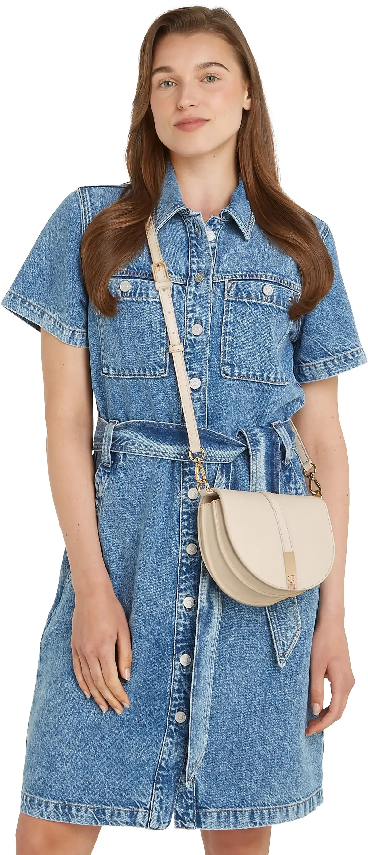 Tommy Hilfiger TH HERITAGE SADDLE B, AA8 Krem Kadın Çanta