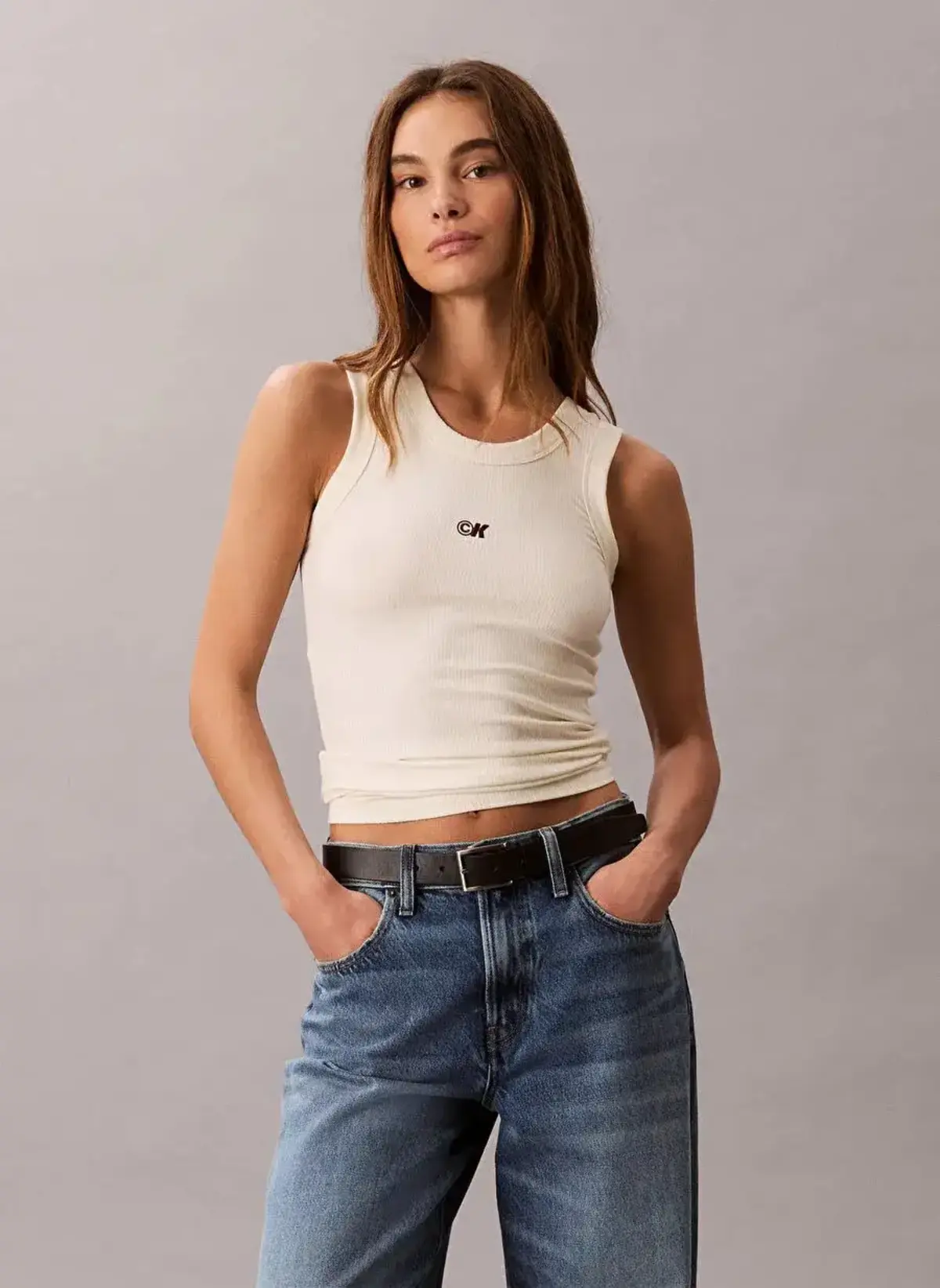 Calvin Klein A- Modal Rib Tank (essential) Bej Kadın Tişört