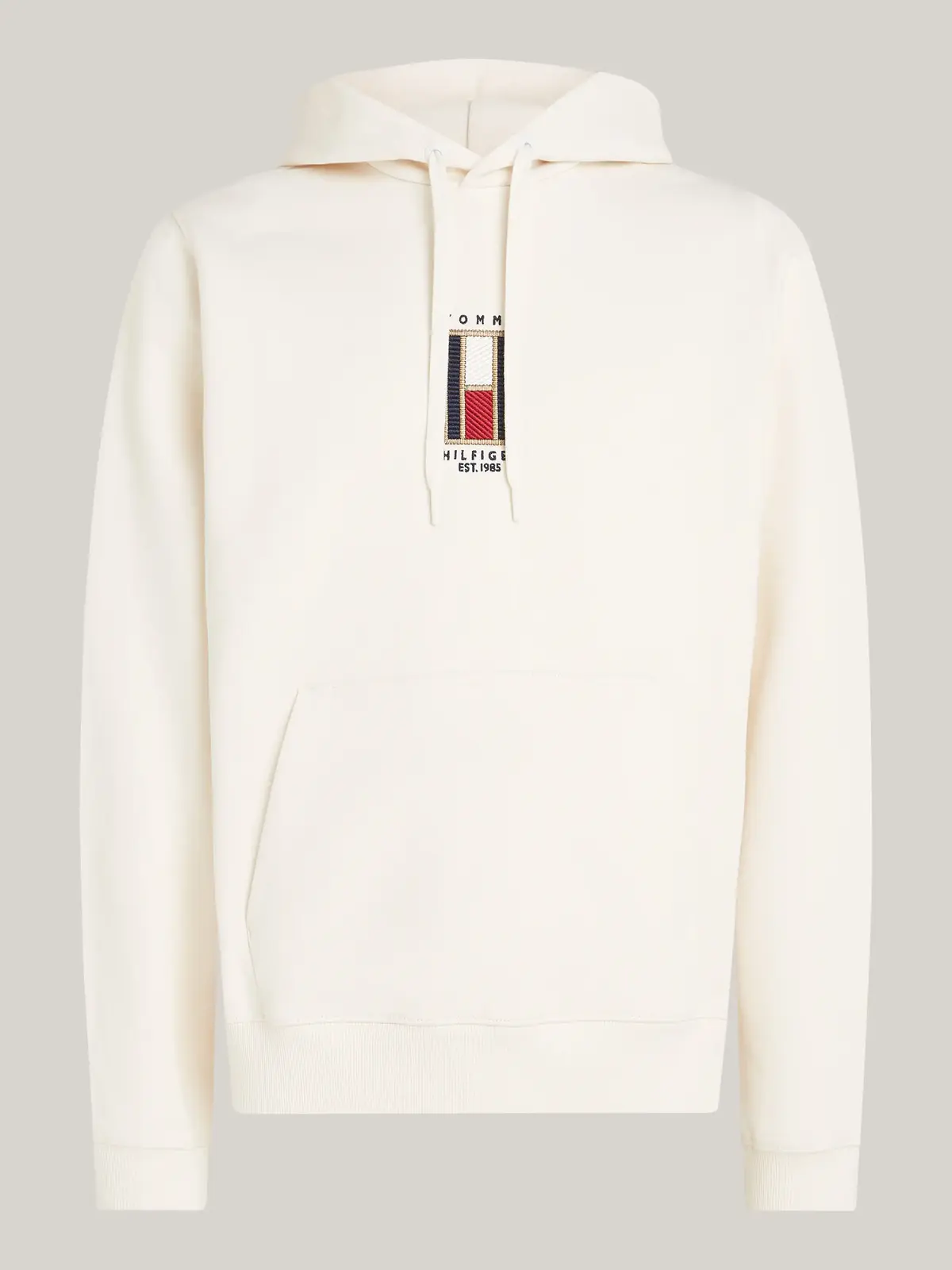 Tommy Hilfiger VERTICAL FLAG HOODY Erkek Krem  Sweatshirt