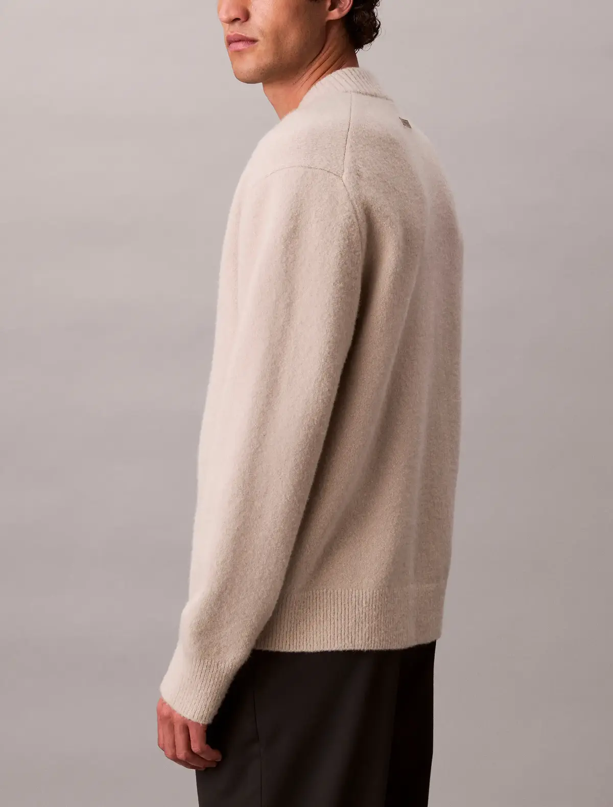 Calvin Klein LS BOMBER CASHMERE Bej Erkek Kaşmir Karışımlı Fermuarlı Ceket
