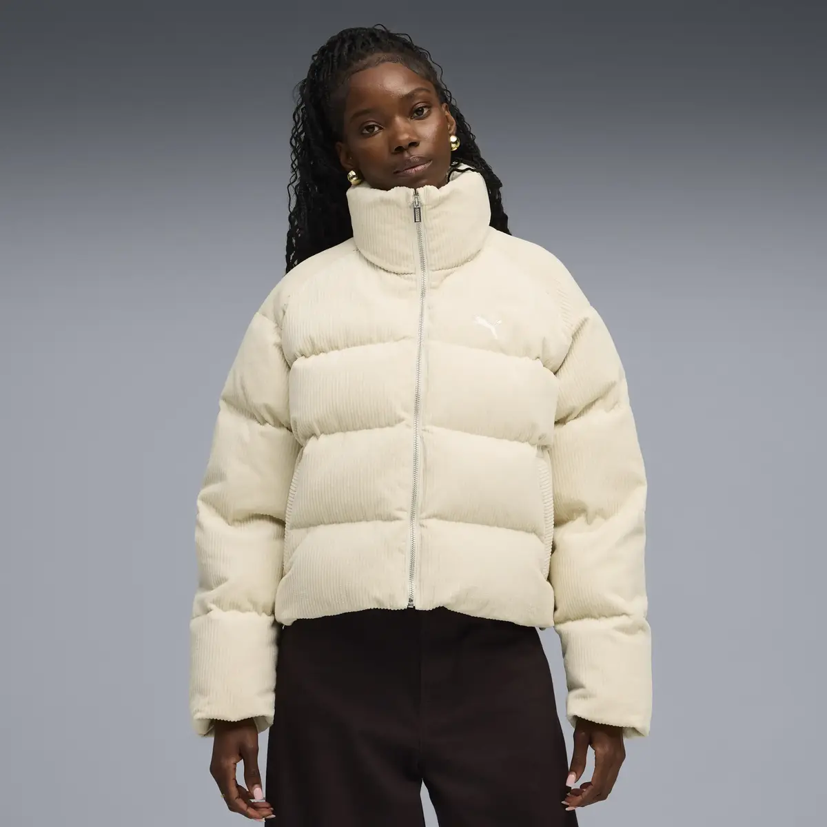Puma Corduroy Puffer Jacket Krem Kadın Mont