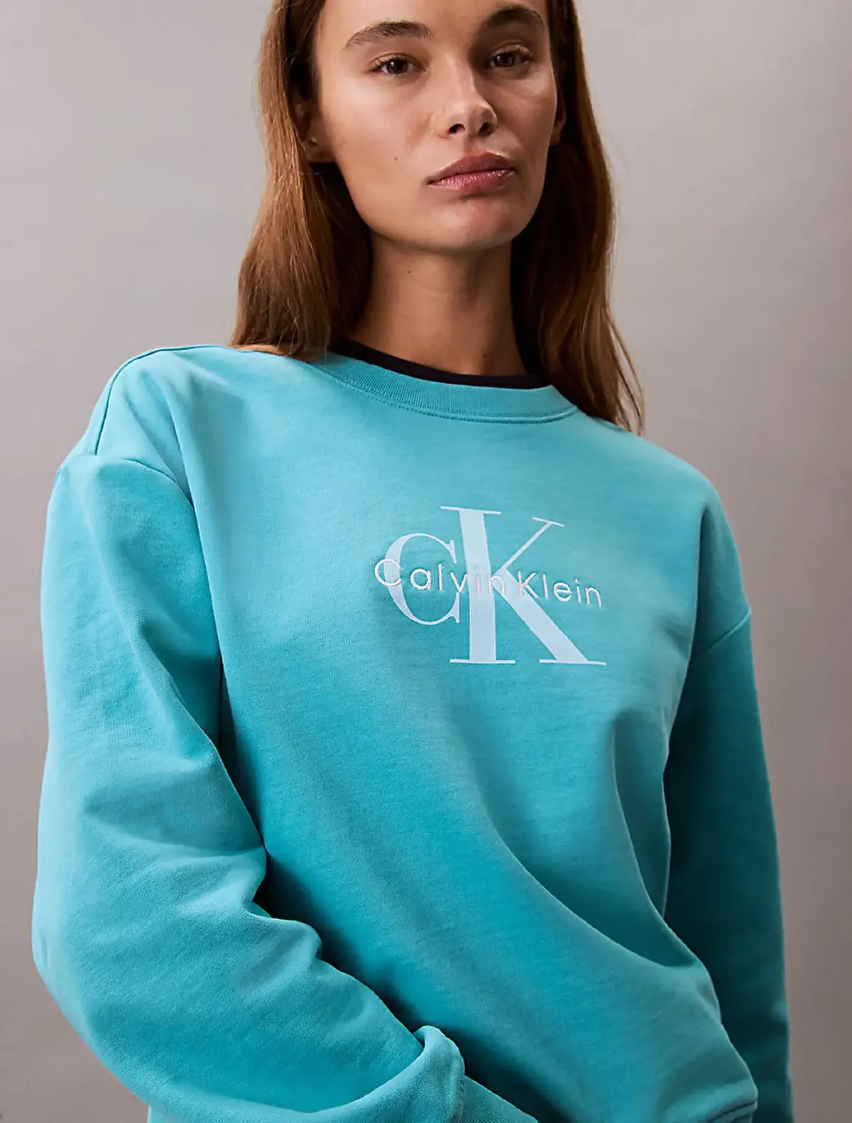 Calvin Klein LS MONOLOGO FRENCH TERRY RLXD CR Yeşil Kadın Sweatshirt