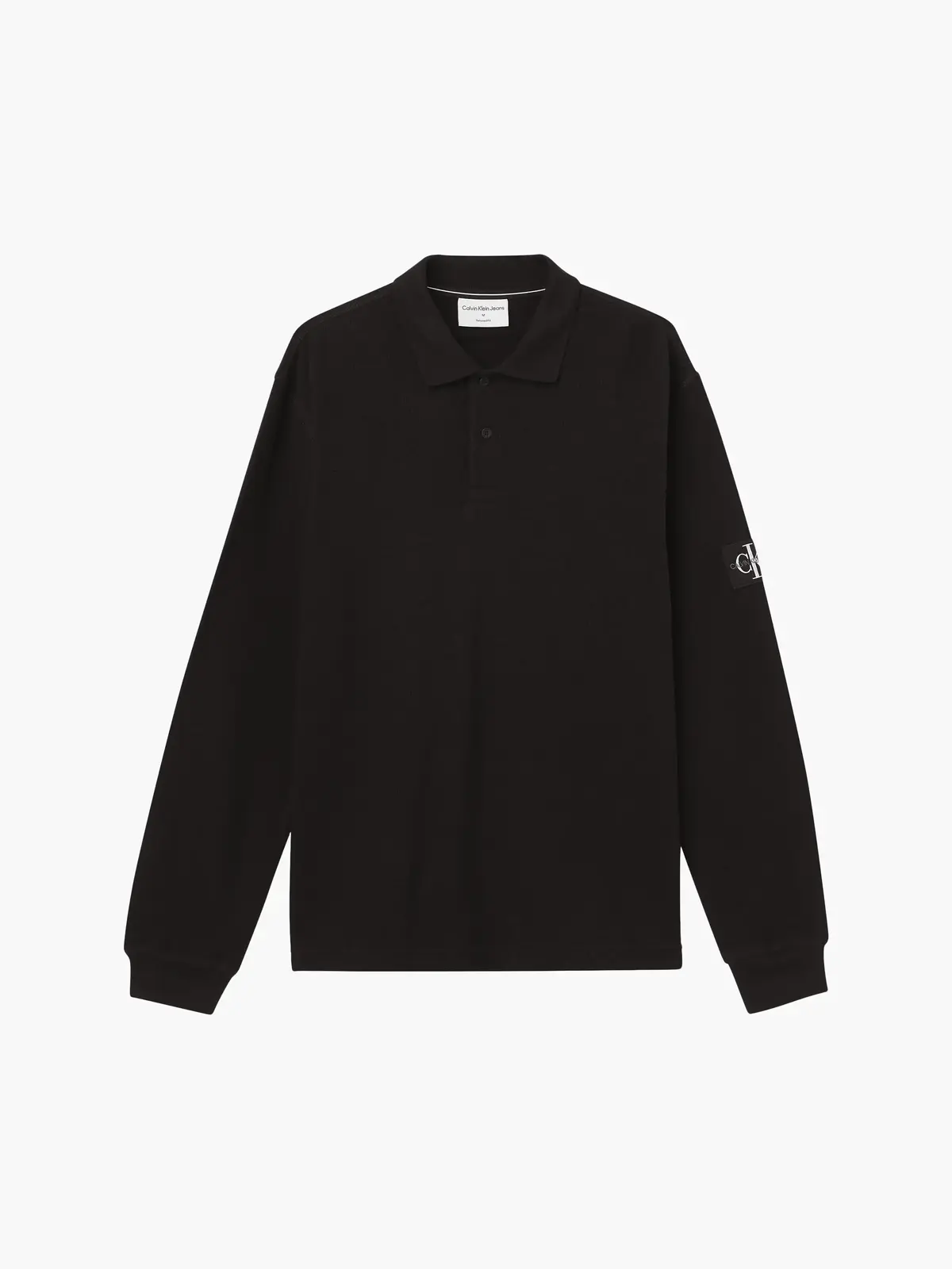 Calvin Klein MONOLOGO BADGE WAFFL Erkek Siyah Polo T-Shirt