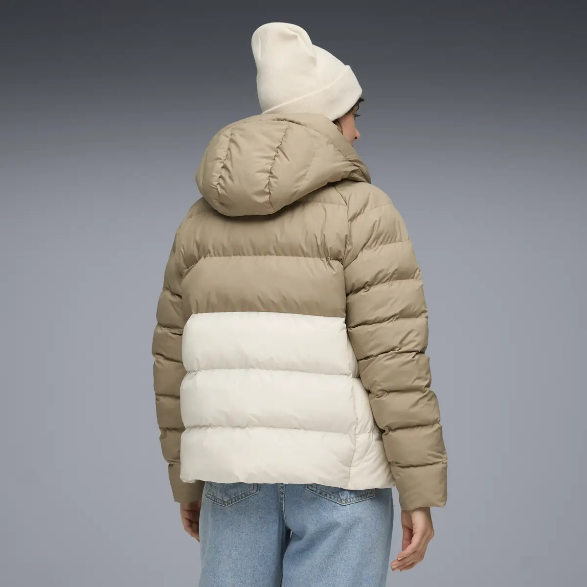 Puma Mono Hooded Jacket Krem ve Bej Kadın Kapüşonlu Kaz Tüyü Mont