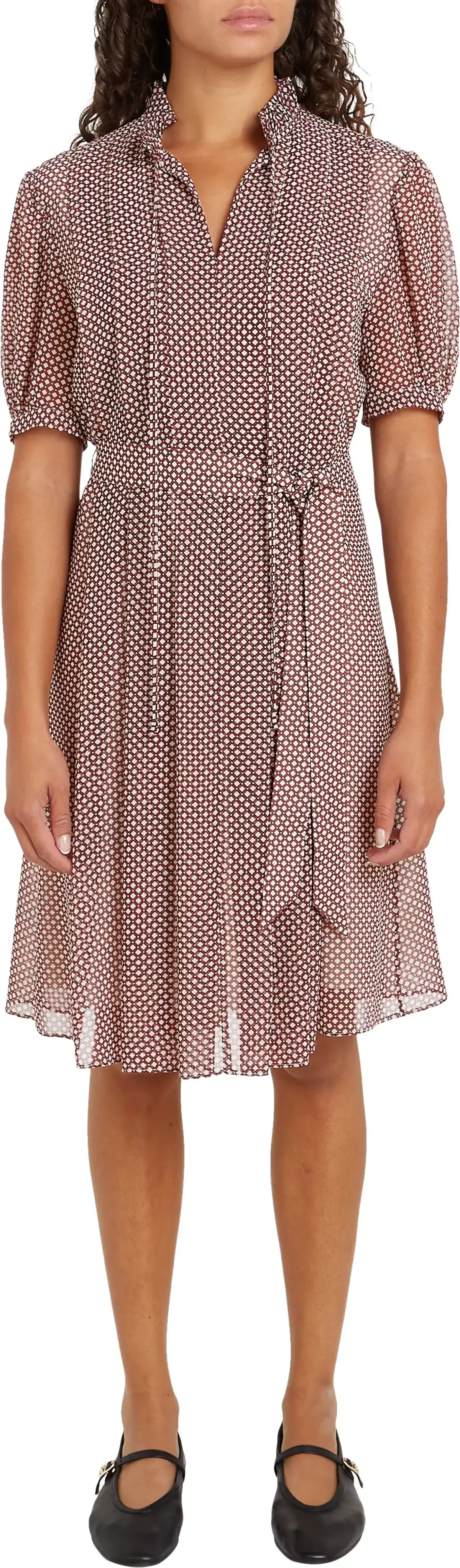 Tommy Hilfiger RUFFLE PLEAT S/S KNE, 09Z Kahverengi Kadın Elbise-Etek