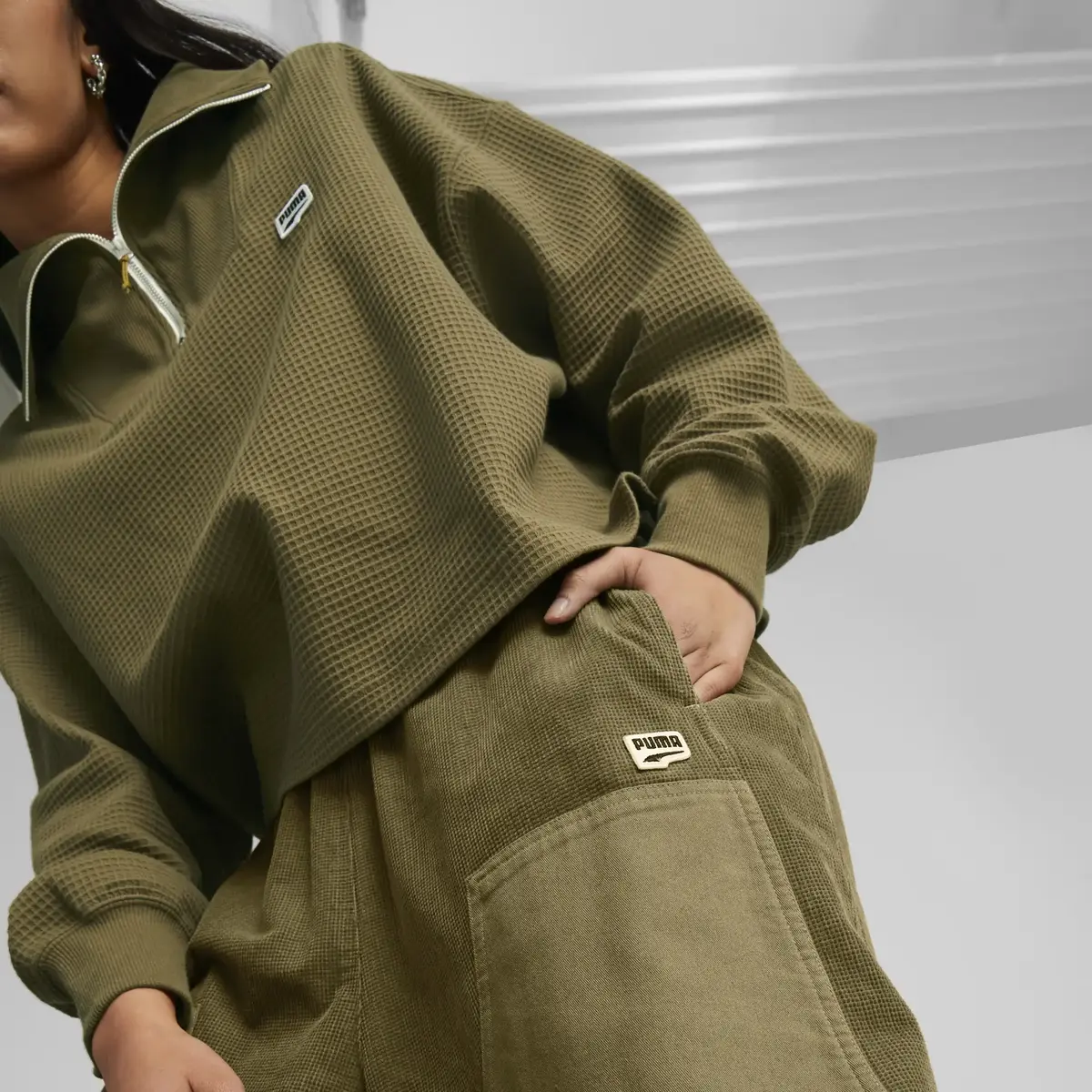 Puma DOWNTOWN Corduroy Pants Yeşil Kadın Eşofman Altı