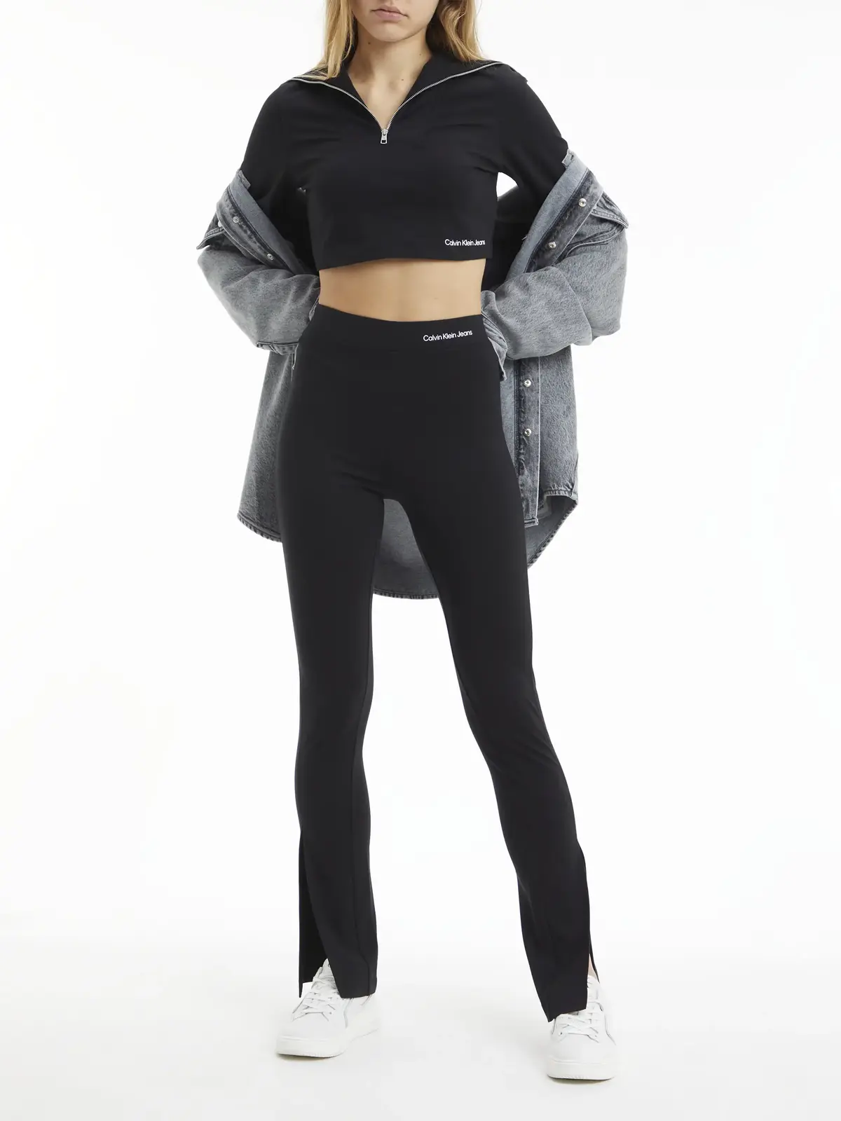 Calvin Klein SPLIT HEM SLIM MILAN Kadın Siyah Geniş Paça Pantolon
