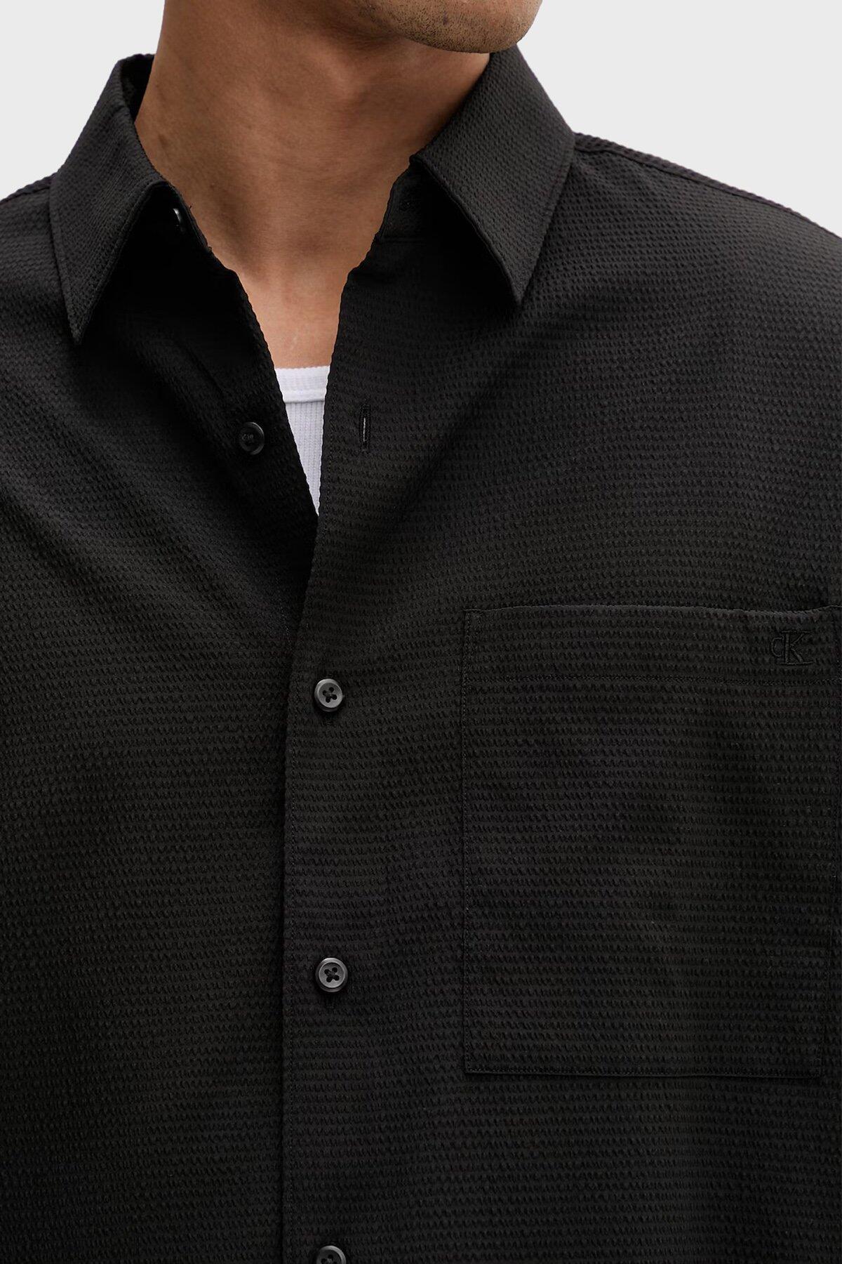 Calvin Klein LS SOLID SEERSUCKER, UB1 Siyah Erkek Gömlek