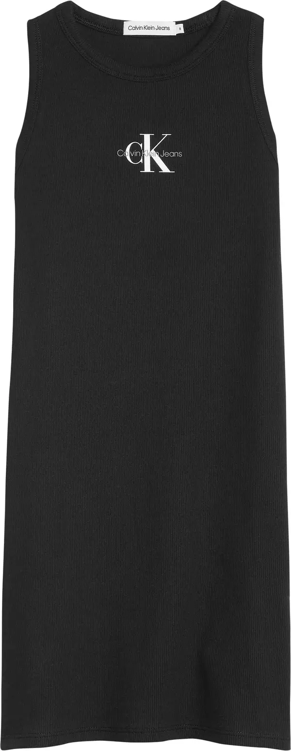 Calvin Klein MONOGRAM RIB SLEEVEL Kadın Siyah Elbise