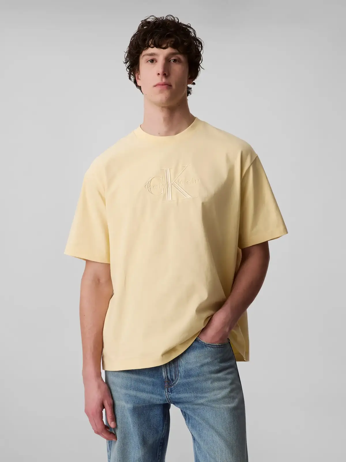 Calvin Klein SS HI LOW EMB 16S JERSEY CN TEE Sarı Erkek Tişört