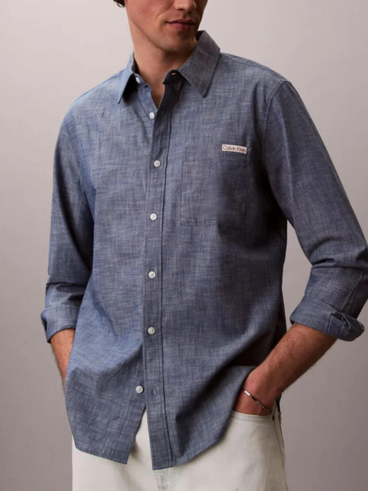Calvin Klein LS CHAMBRAY CLASSIC, C32, S Mavi Erkek Gömlek