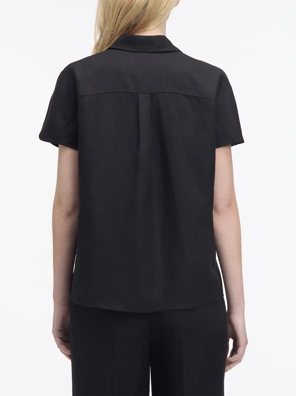 Calvin Klein LINEN BLEND SS SHIRT, BEH Siyah Kadın Gömlek