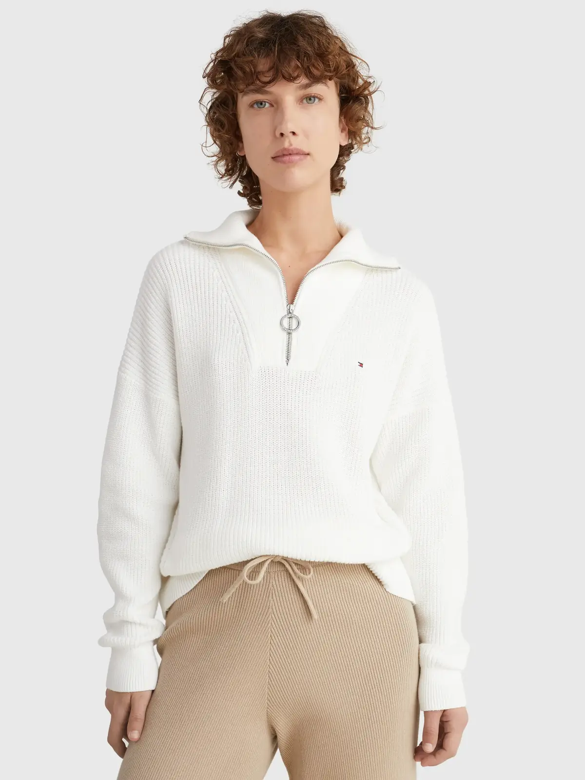 Tommy Hilfiger HAYANA CABLE ZIP-UP Kadın Krem Kazak