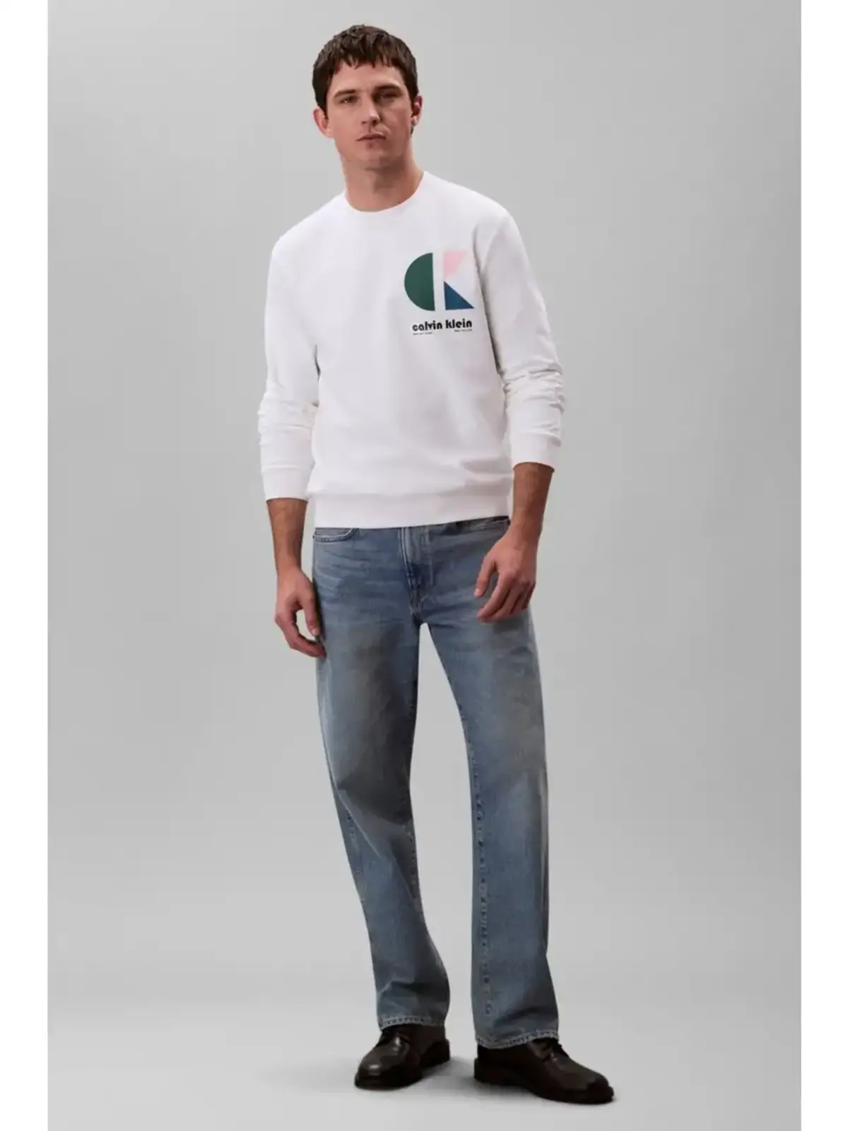 Calvin Klein LS EU 350TERRY CK BAUHAUS LOGO C Beyaz Erkek Sweatshirt