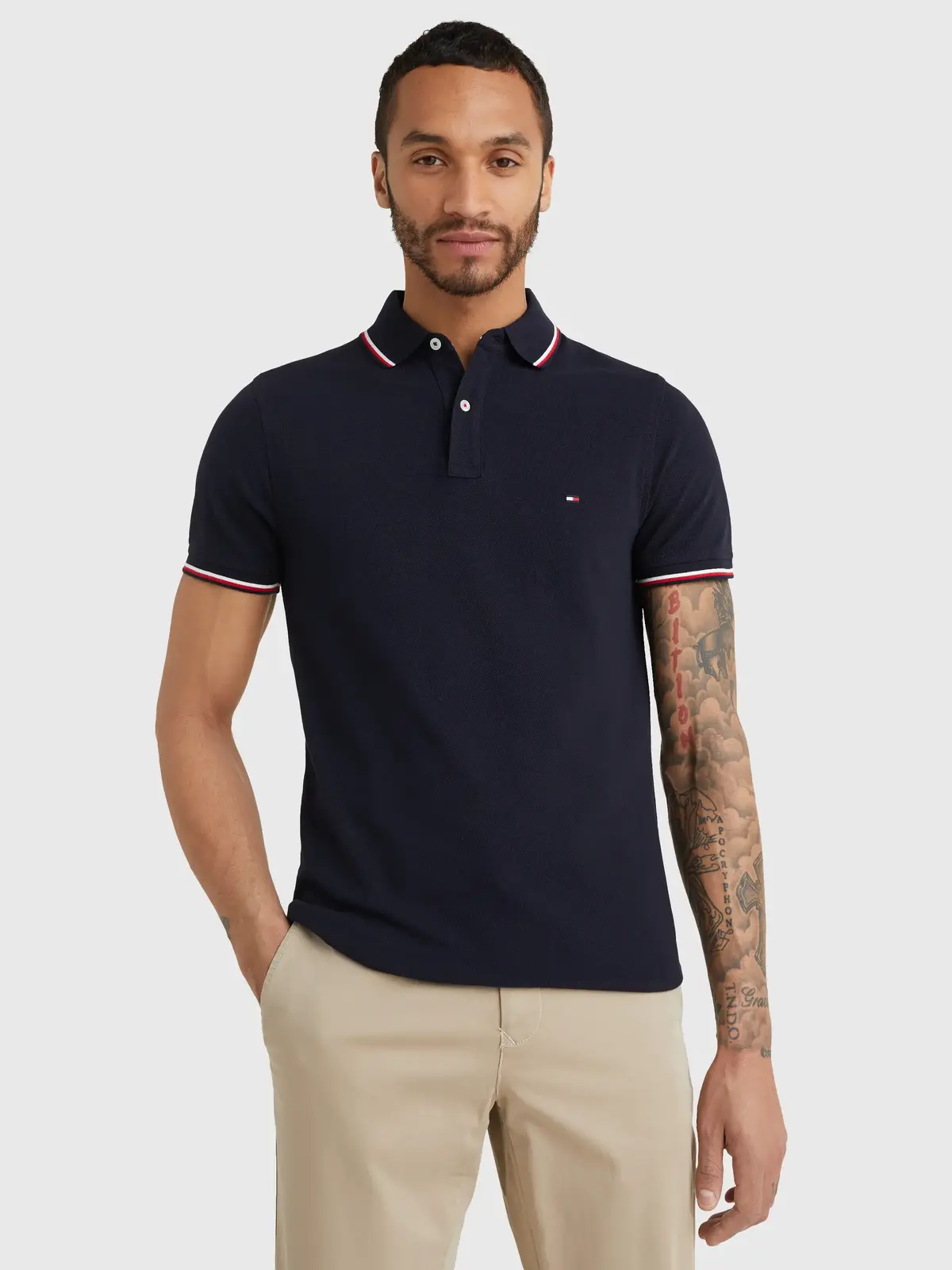 Tommy Hilfiger CORE TOMMY TIPPED SL Erkek Lacivert Polo T-Shirt