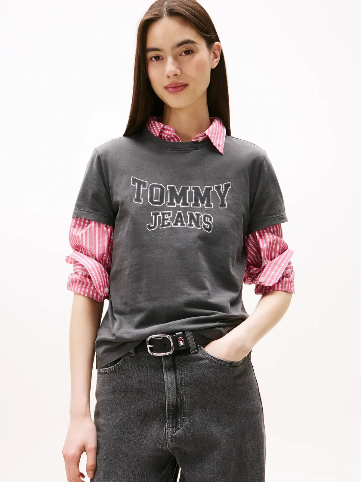Tommy Hilfiger TJW REG VARSITY TEE Gri Kadın T-Shirt