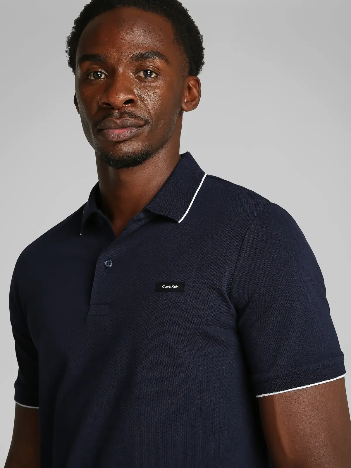 Calvin Klein STRETCH PIQUE TIPPIN Lacivert Erkek Polo Yaka Tişört