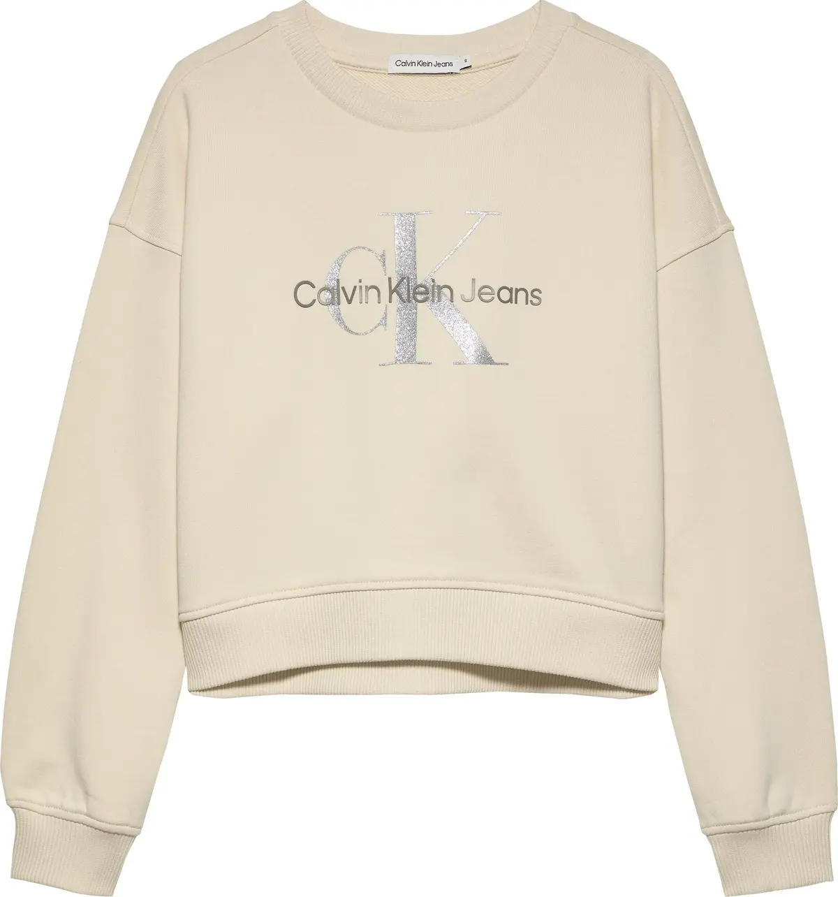 Calvin Klein GLITTER MONOLOGO CN, CKS Krem Kadın Sweatshirt