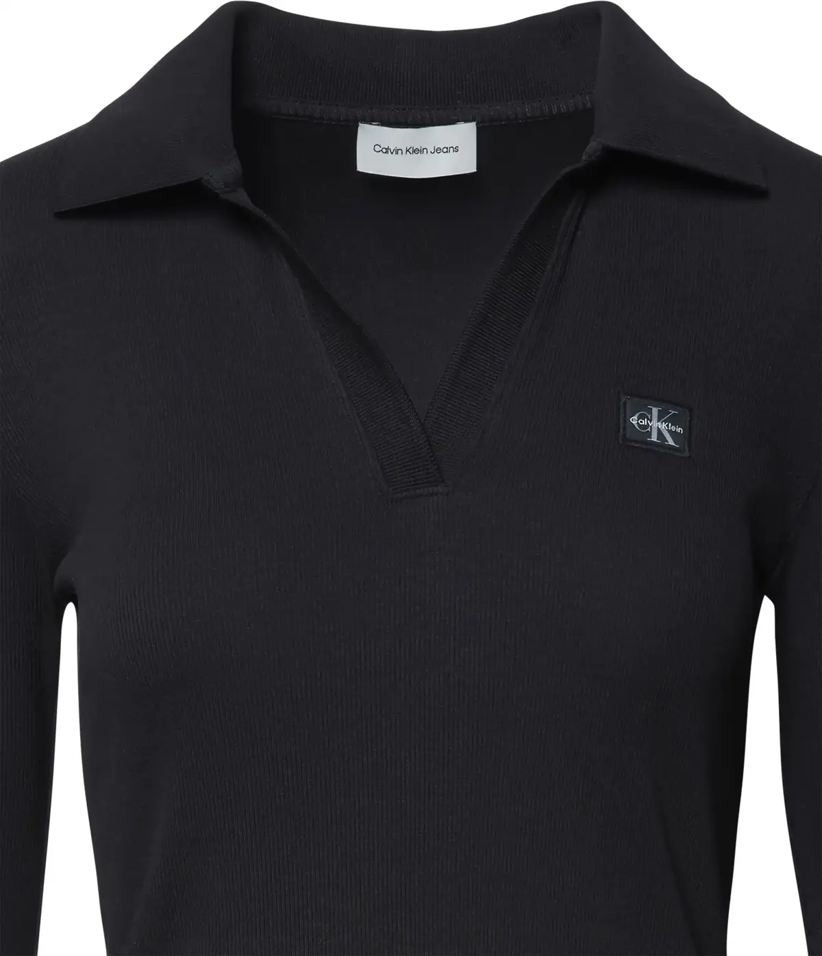 Calvin Klein LS WOVEN LABEL JOHNNY COLLAR MID Kadın Siyah Elbise